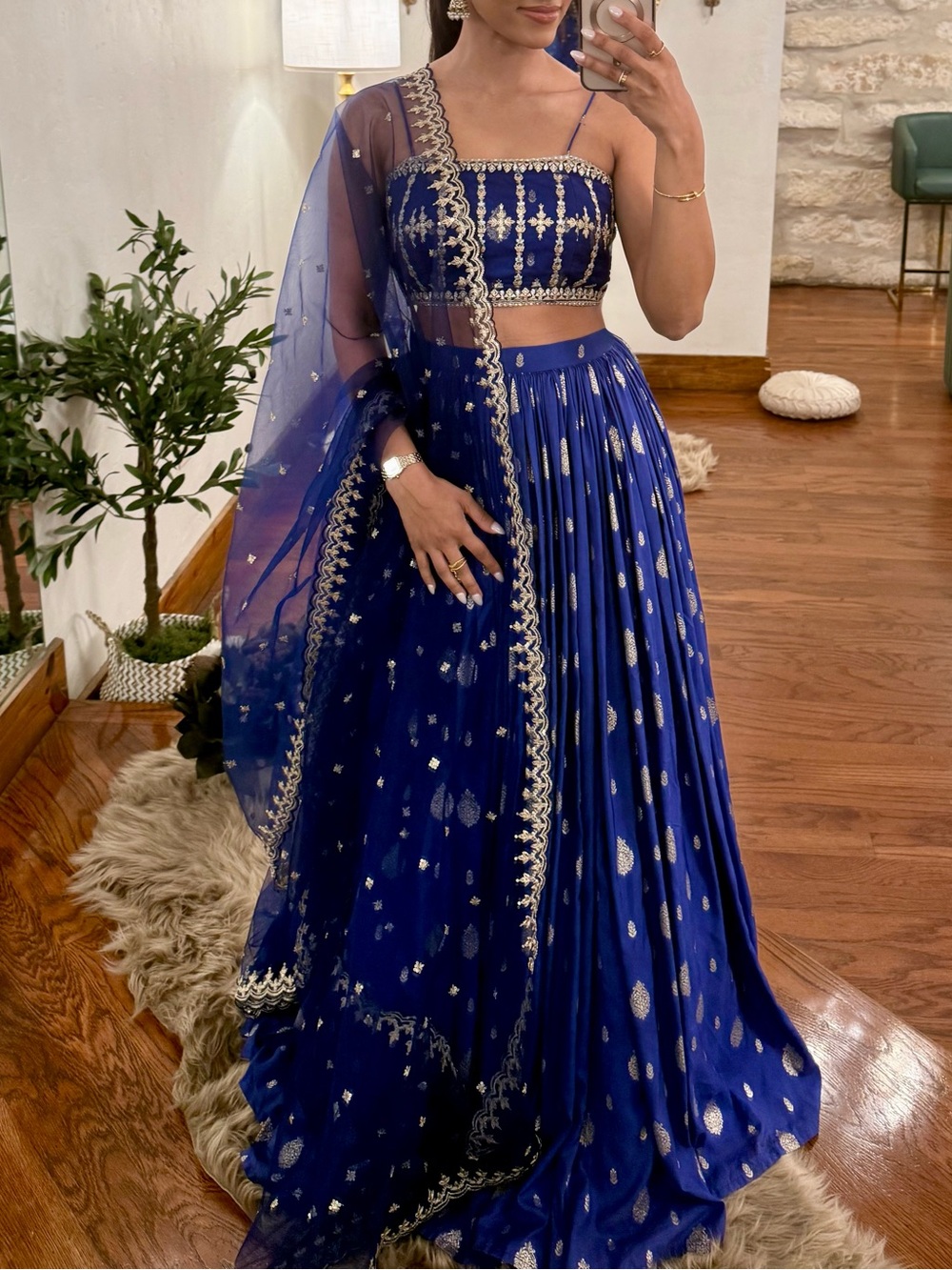 Elegant Women's Maxi Dress - Royal Blue Embellished Two-Piece